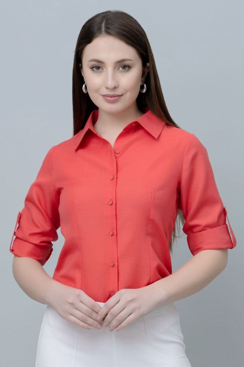 Women's Red Formal Linen Shirt