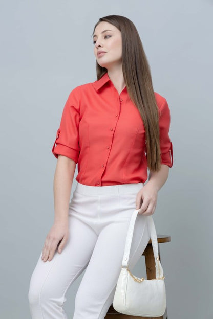 Women's Red Formal Linen Shirt