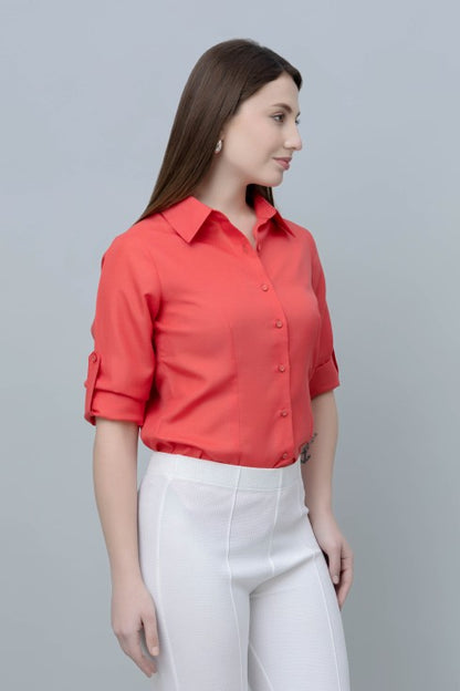 Women's Red Formal Linen Shirt
