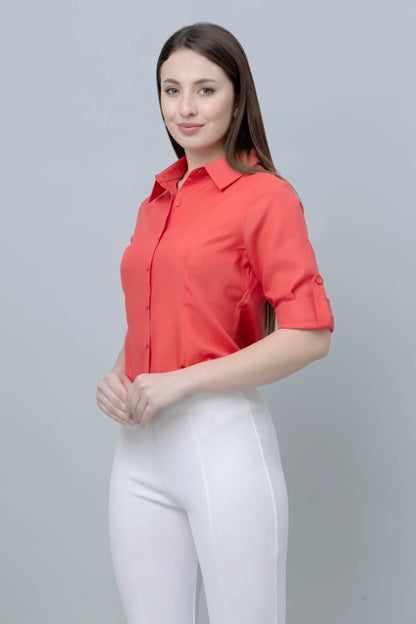 Women's Red Formal Linen Shirt