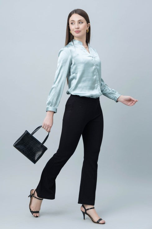 Women's Band Collar Formal Satin Shirt