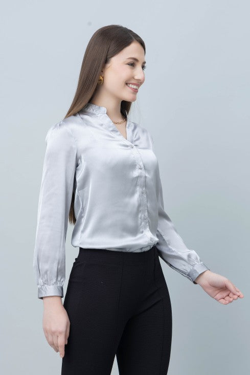 Band Collar Formal Satin Shirt