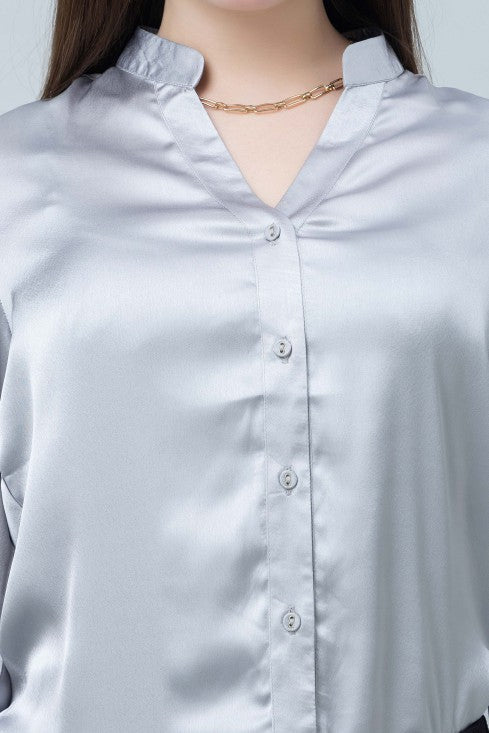 Band Collar Formal Satin Shirt