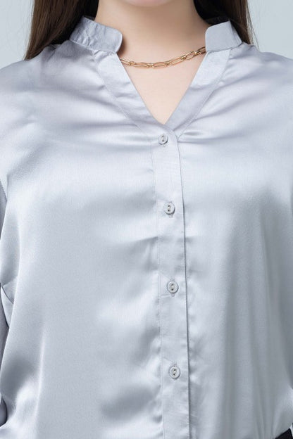 Band Collar Formal Satin Shirt