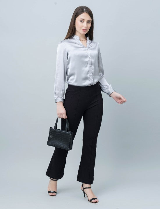 Band Collar Formal Satin Shirt