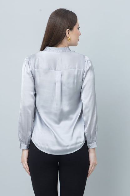Band Collar Formal Satin Shirt