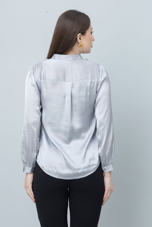 Band Collar Formal Satin Shirt