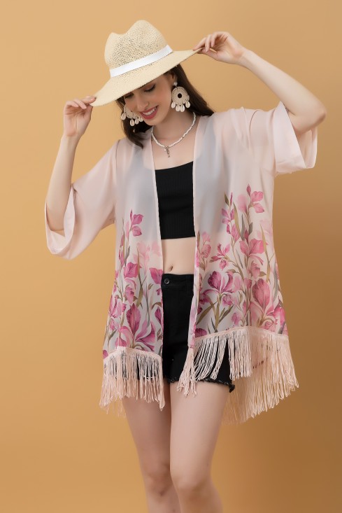 Placement Print Kimono Style Shrug
