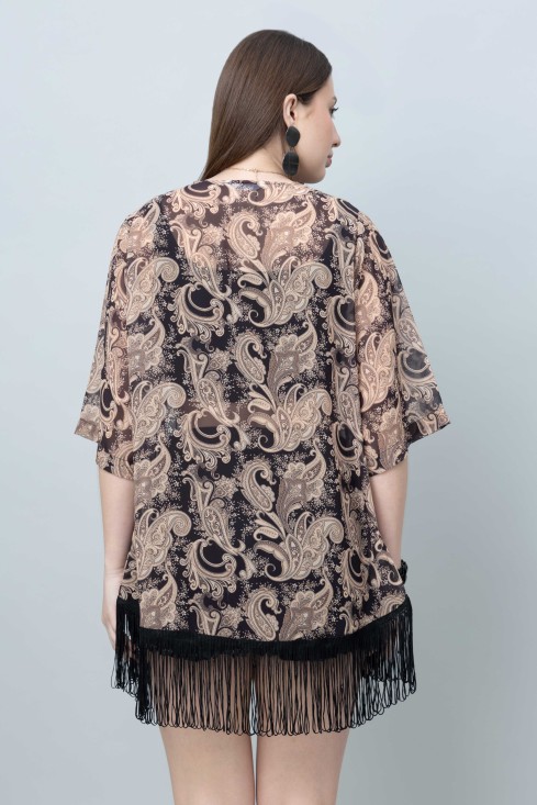 Women's Floral Print Kimono Tasseled Shrug