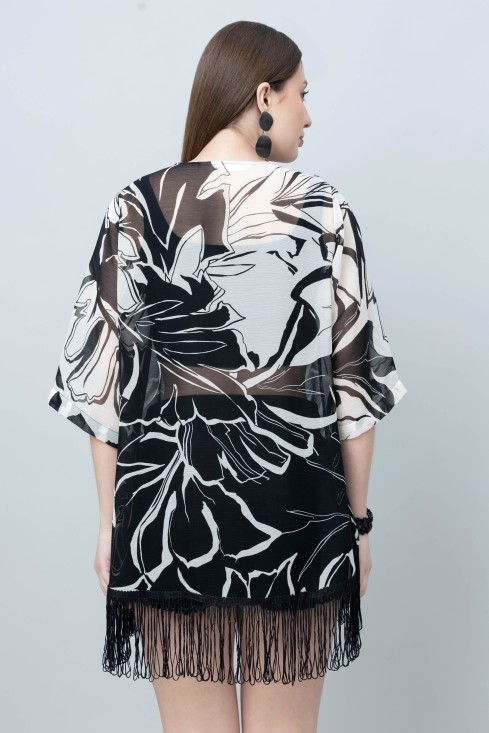 Women's Floral Print Kimono Tasseled Shrug