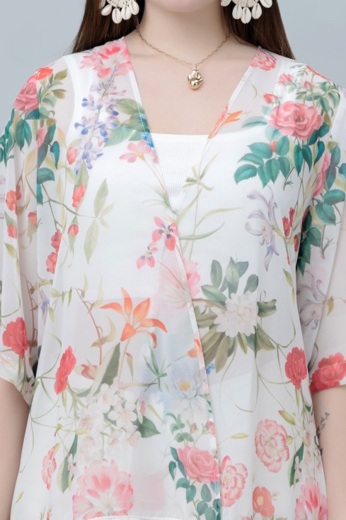Women's Floral Print Kimono Tasseled Shrug