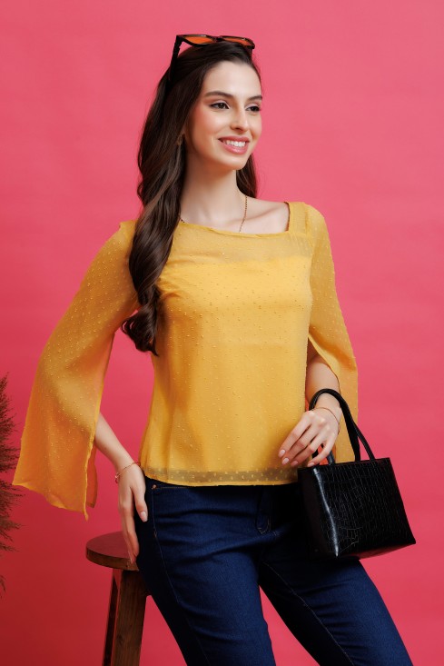 Slit Sleeves Dobby Top