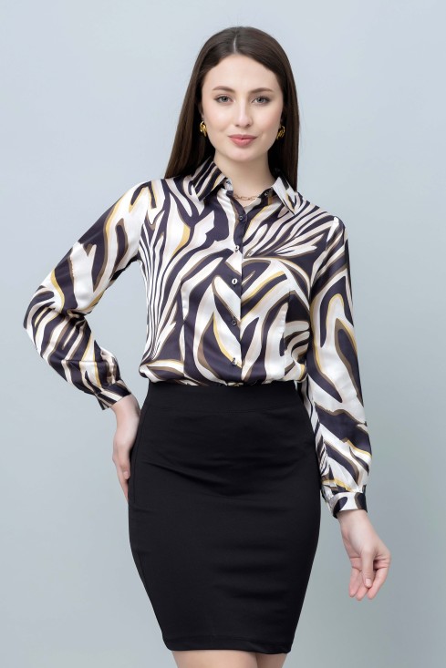 Women's Abstract Printed Casual Satin Shirt