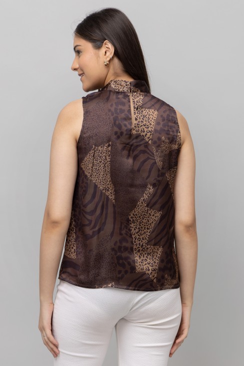 Casual Printed Neck Tie Top