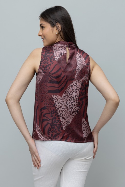 Casual Printed Neck Tie Top