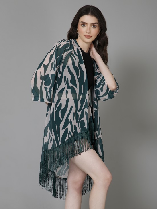 High-Low Casual Printed Kimono