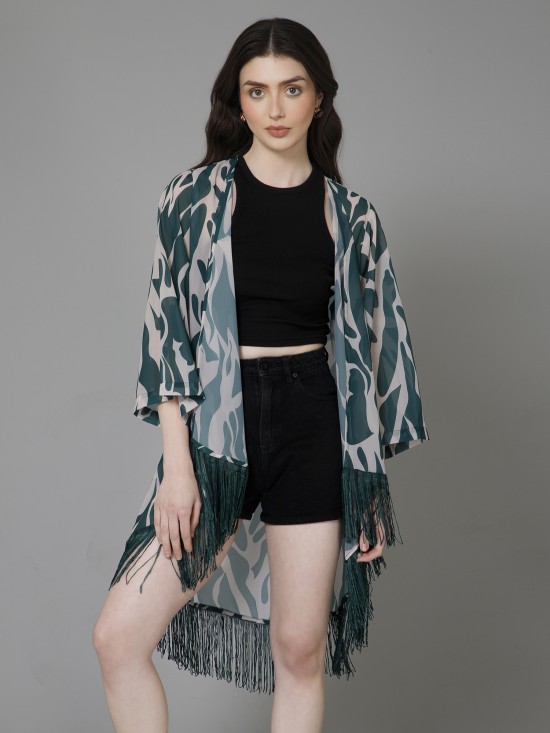 High-Low Casual Printed Kimono