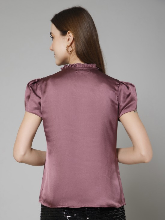 Petal  Sleeves Casual Satin Top