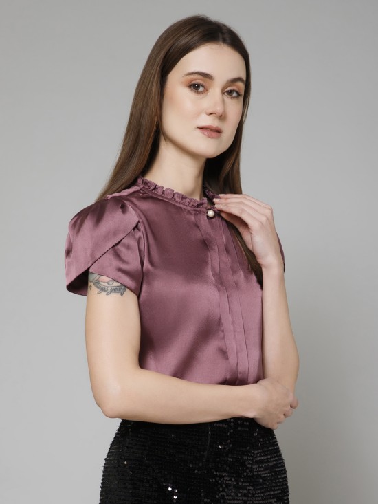 Petal  Sleeves Casual Satin Top