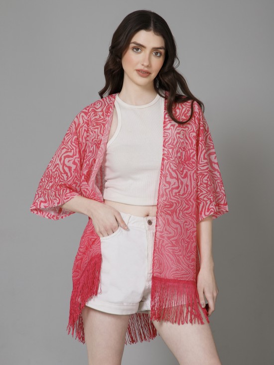 Casual Printed Fringed Kimono