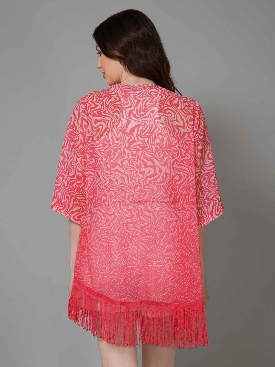 Casual Printed Fringed Kimono