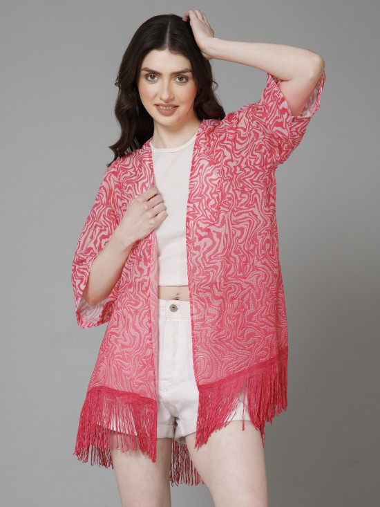 Casual Printed Fringed Kimono