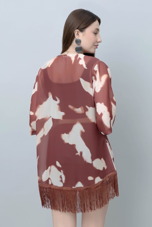 Women's Tie and Dye Kimono Tasseled Shrug