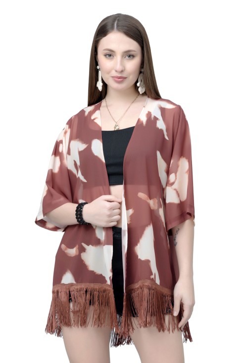 Women's Tie and Dye Kimono Tasseled Shrug