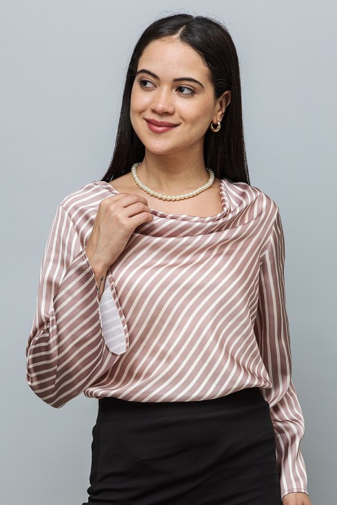 Cowl Neck Bell Sleeves Satin Top