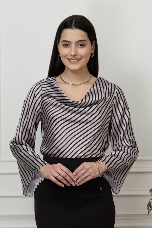 Striped Cowl Neck Satin Top
