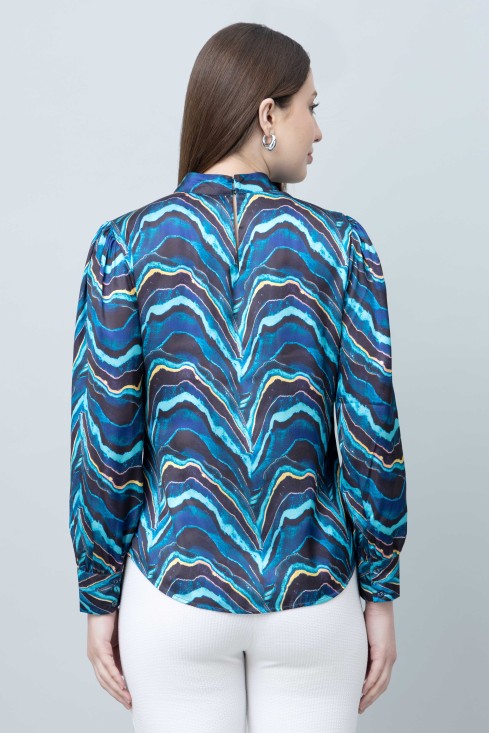 Abstract Printed Band Neck Top