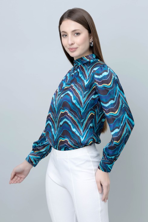 Abstract Printed Band Neck Top
