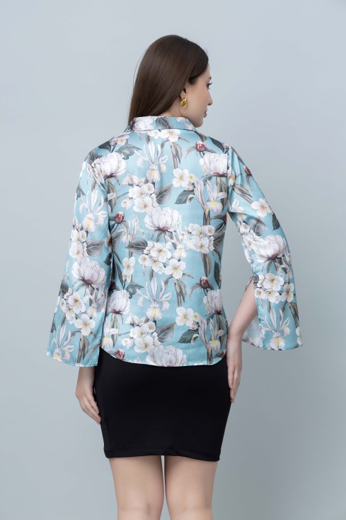 Women's Slit Sleeve Satin Shirt