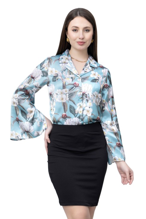 Women's Slit Sleeve Satin Shirt