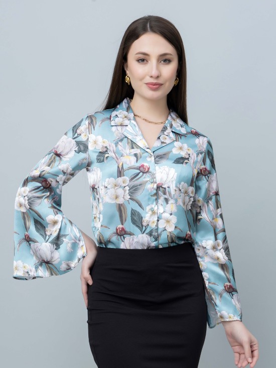Women's Slit Sleeve Satin Shirt