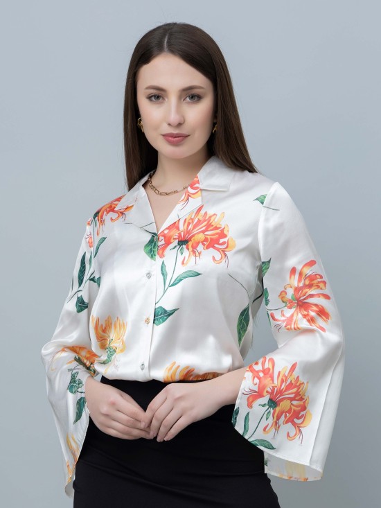 Women's Slit Sleeve Satin Shirt