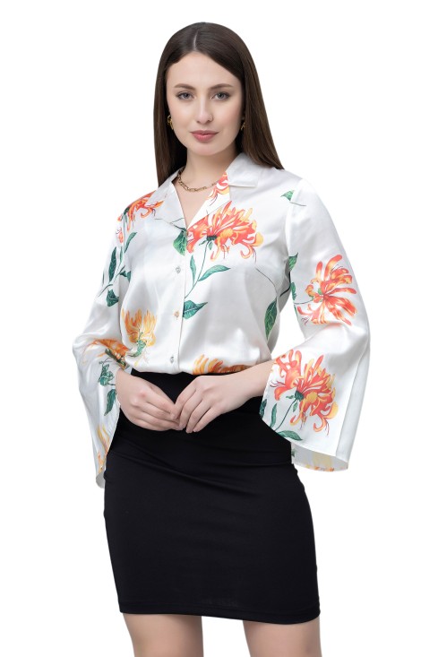 Women's Slit Sleeve Satin Shirt