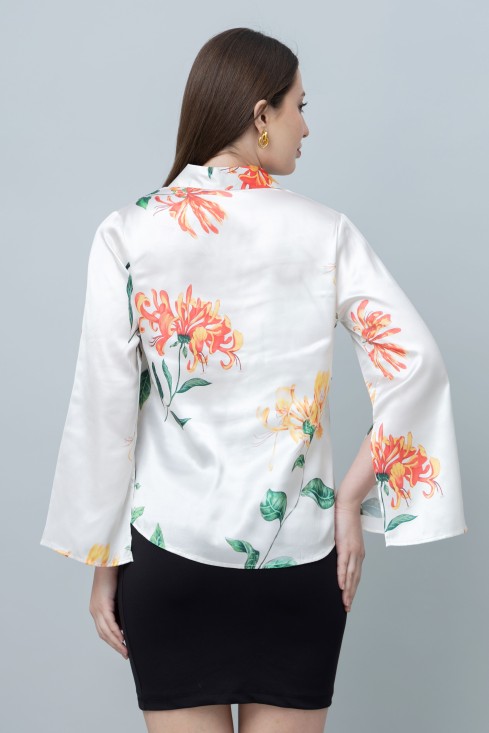 Women's Slit Sleeve Satin Shirt