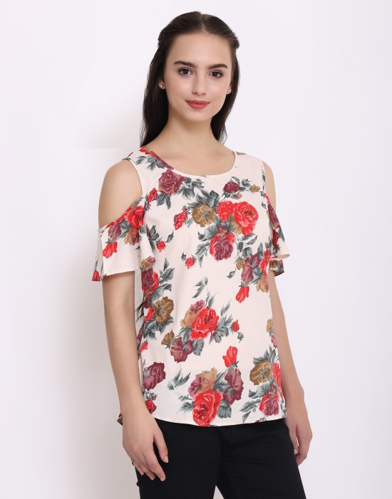 Floral Printed Cold Shoulder Top