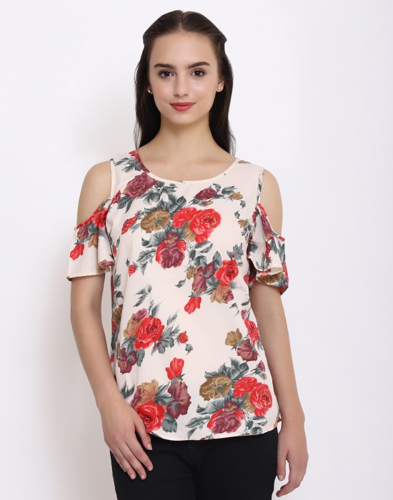 Floral Printed Cold Shoulder Top