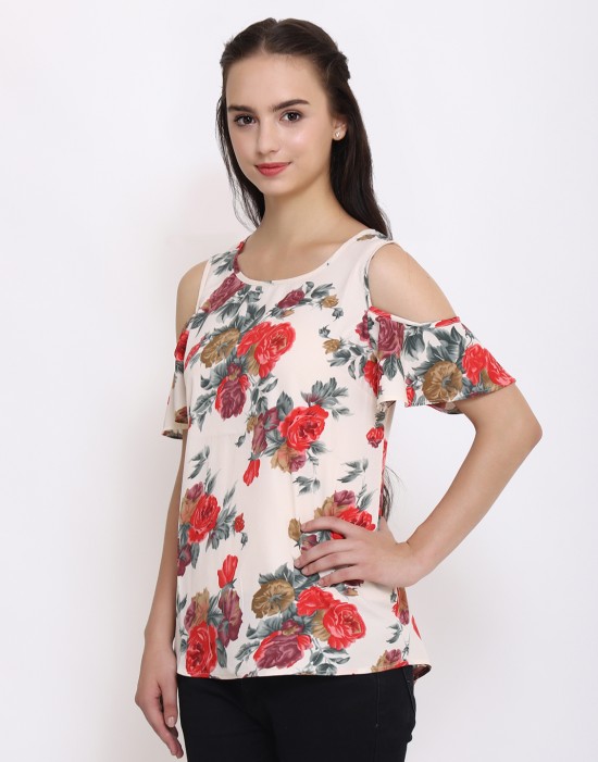 Floral Printed Cold Shoulder Top