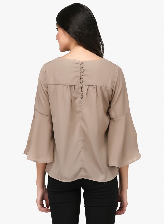 Solid Bell Sleeves Top With Back Buttons