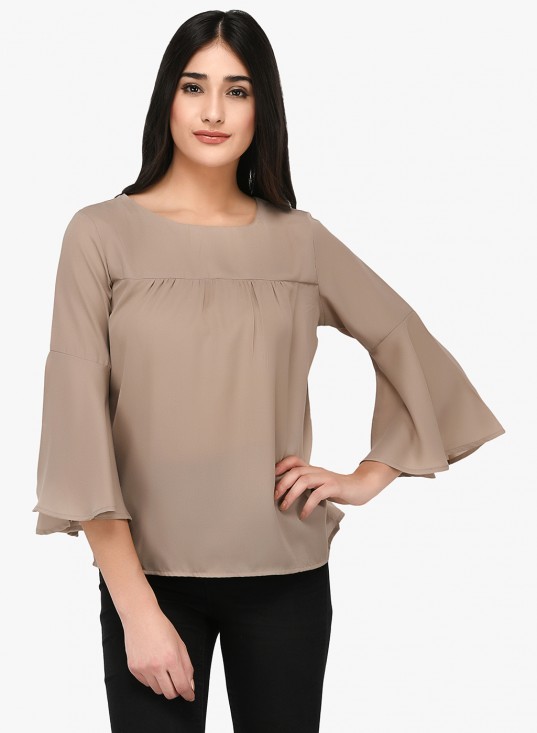 Solid Bell Sleeves Top With Back Buttons