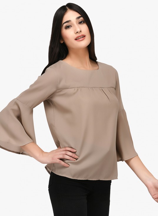 Solid Bell Sleeves Top With Back Buttons