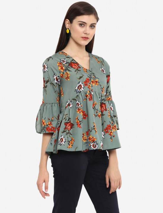 Floral Printed Bell Sleeves Top