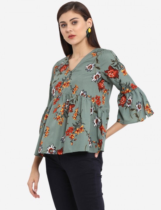 Floral Printed Bell Sleeves Top