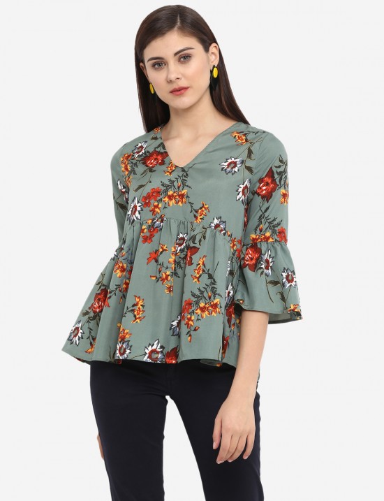 Floral Printed Bell Sleeves Top