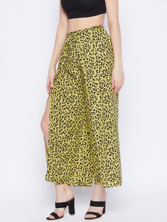 Animal printed slit pants