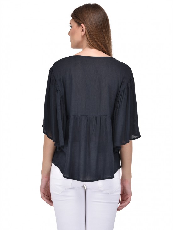 PURYS charcoal embroidery kaftan top