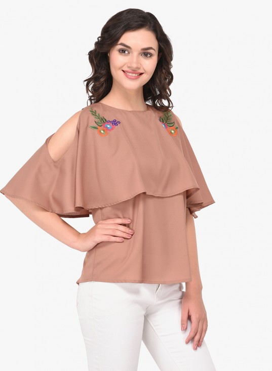 Layered Cold Shoulder Top With Embroidered Motif